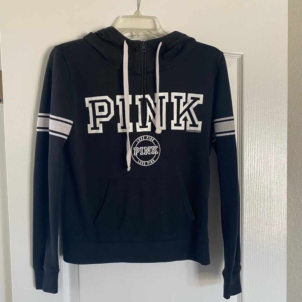 Victoria Secret (Pink) Black Half Zip Hoodie in XS